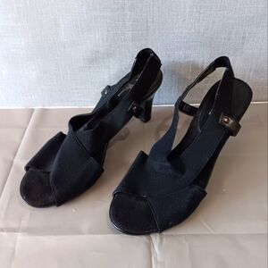 A2 AEROSOLES Women's Heels Strappy Open Toe 3" Pumps Shoes Size 11 Black Stretch